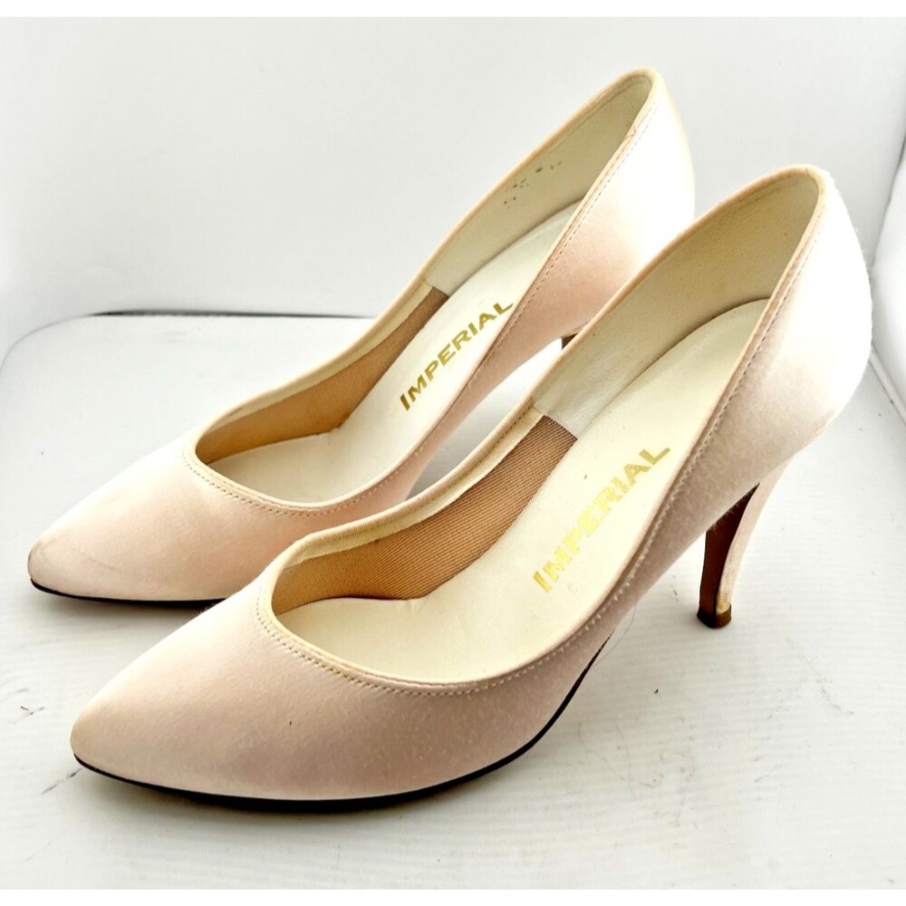 Vtg IMPERIAL Women's 7.5 B High Heels Pale Pink Satin Y2K Prom Fairy USA Made - Picture 4 of 15